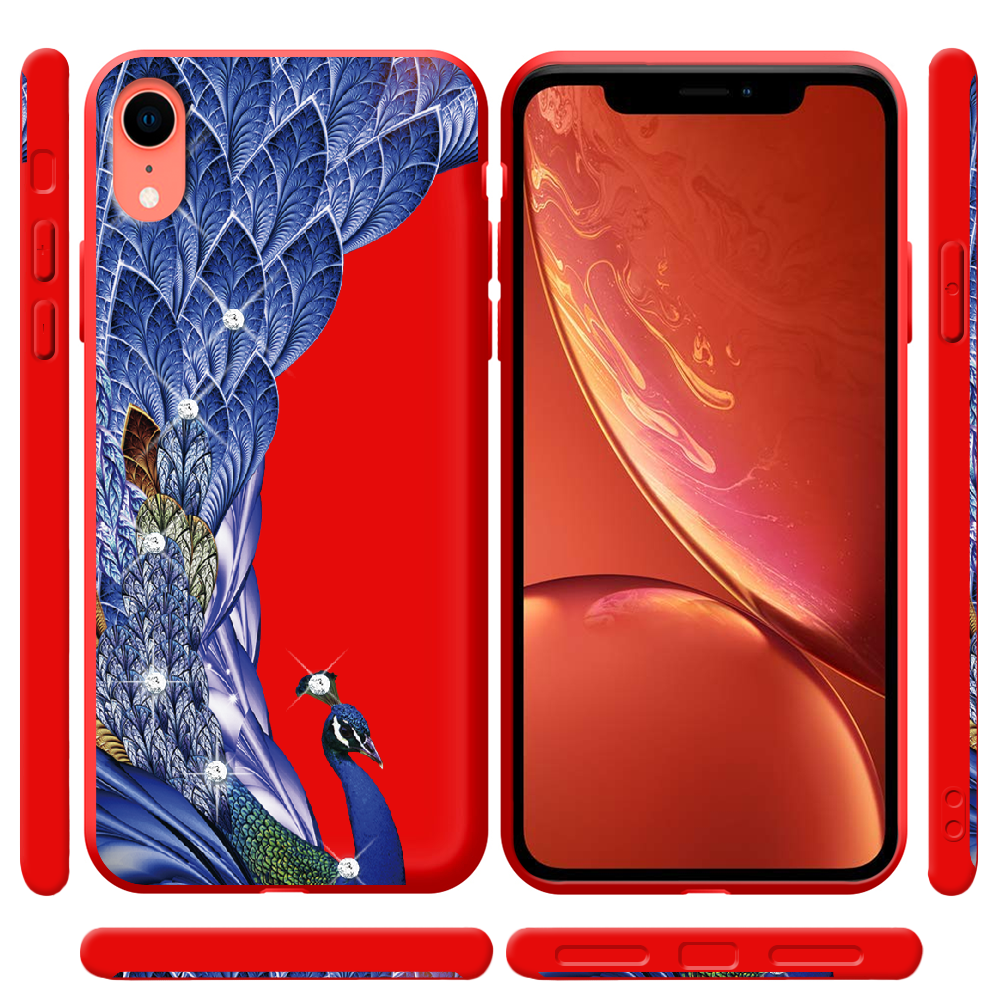 Чохол Boxface iPhone XR Павич зі стразами Червоний силікон  (35417-rs7-42163) - фото 2