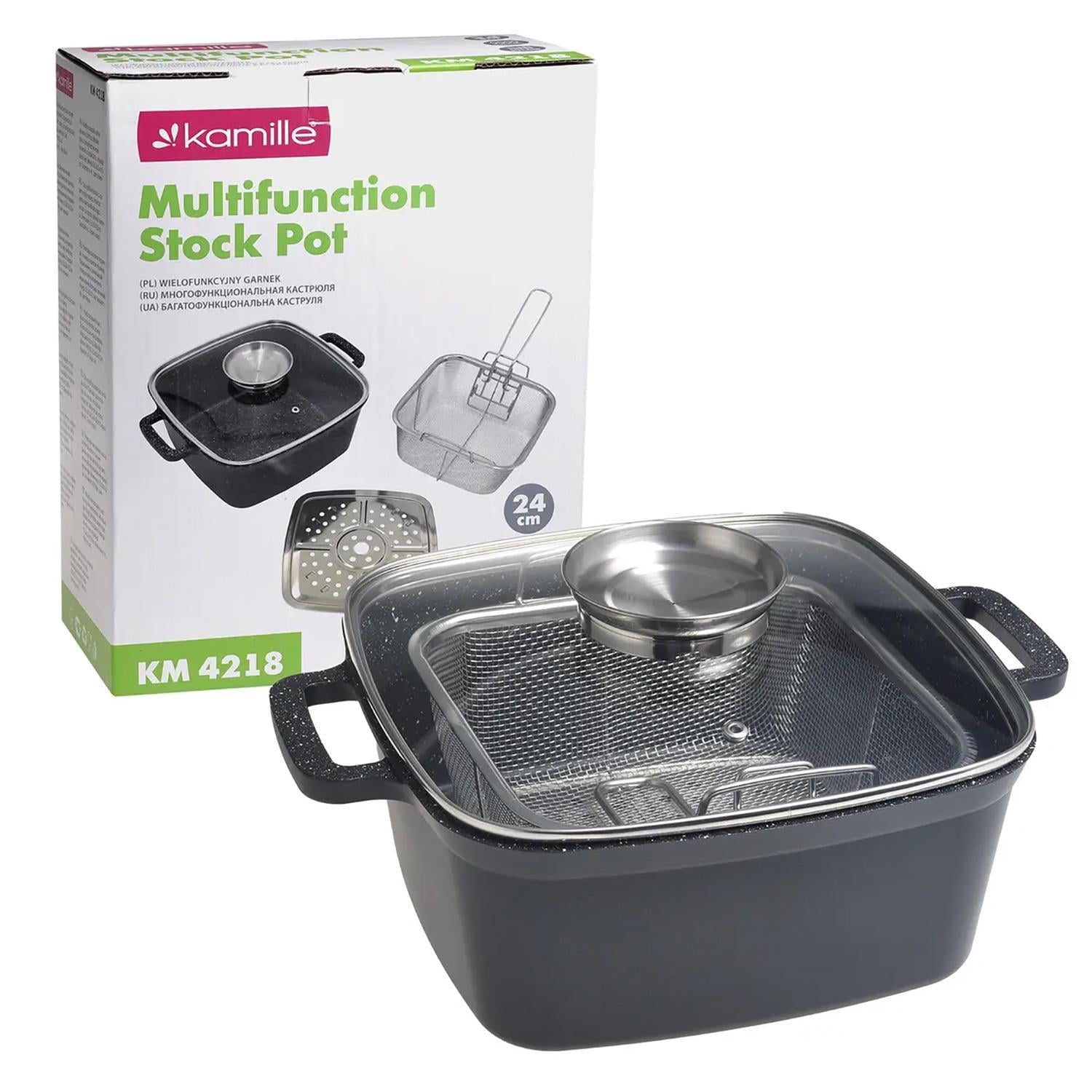 Кастрюля-фритюрница Kamille KM-4218 4 л с корзиной для жарки из нержавеющей стали (подходит для индукции)