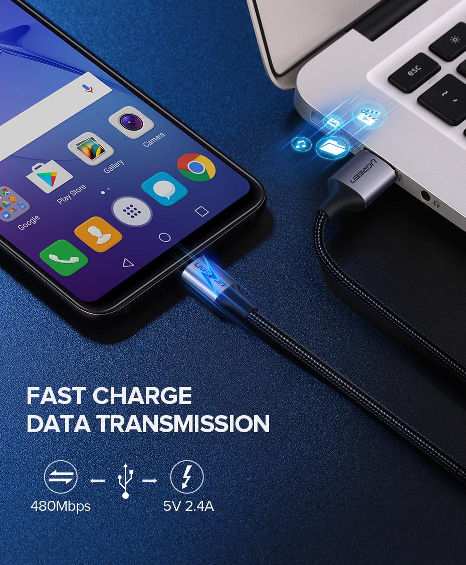 Кабель UGREEN USB-Micro-USB 18Вт 3А/6В 480 Мбіт/с швидка зарядка USB 2.0 A на Micro-B Плетений 3 м Чорний (60403) - фото 5