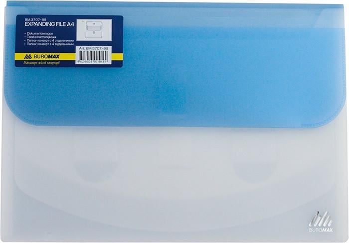 Папка-конверт Buromax TRAVEL BM.3707-99 на липучке 4 отделения матовый полупрозрачный пластик А4 Синий (4823078953360)