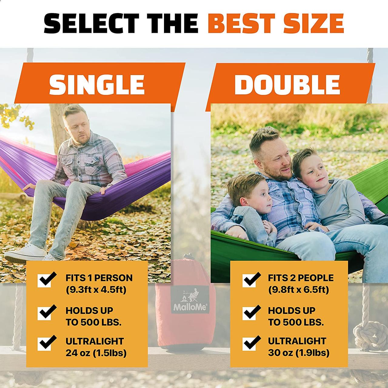 Гамак туристический кемпинговый MalloMe с ремнями для двоих - фото 4 Гамак туристический кемпинговый MalloMe с ремнями для двоих - фото 4