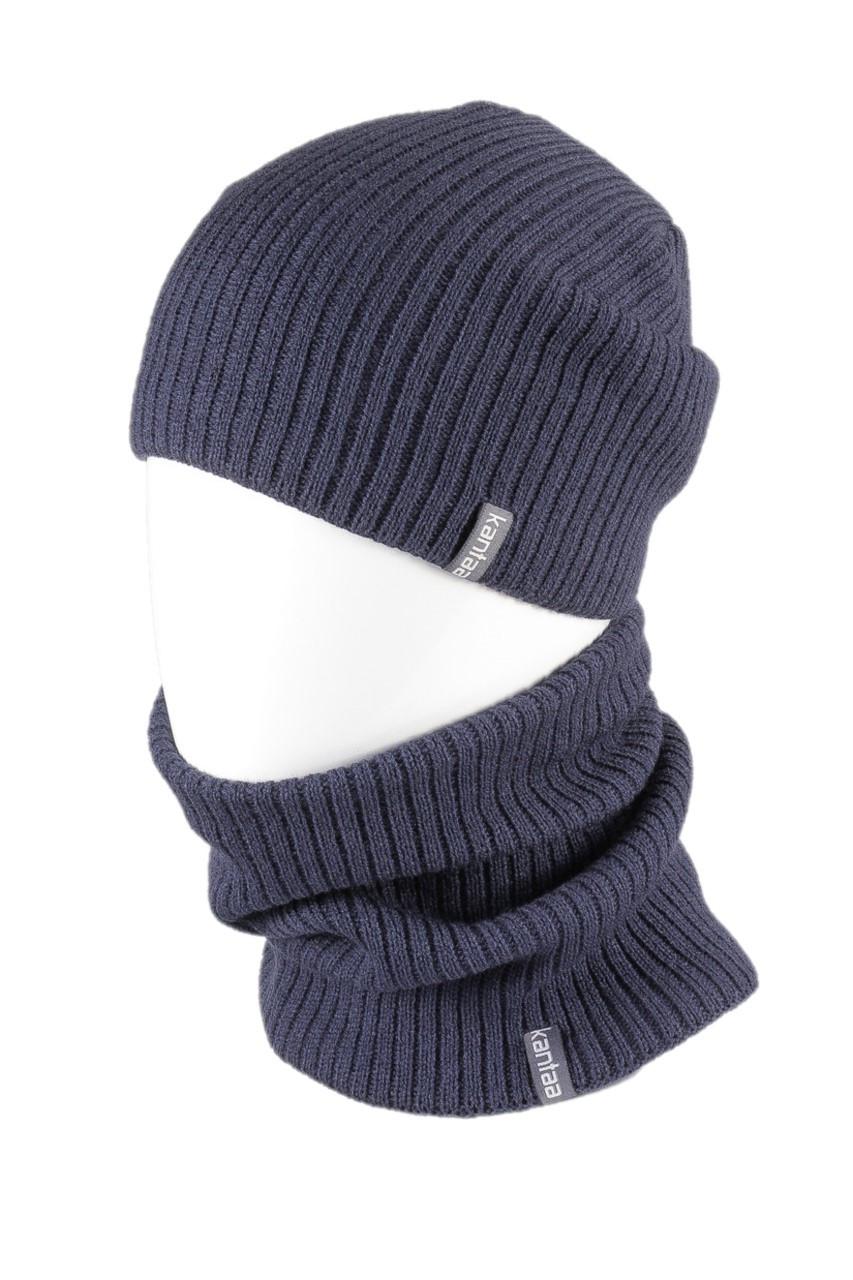 Вязаная шапка Кahta Fashion Hat с Buff снуд унисекс р. 57-58 Синий (OC-054)