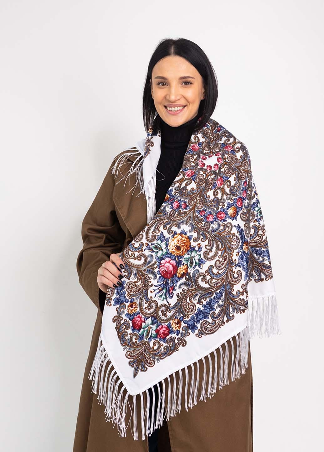 Платок украинский с бахромой Лилия 90х90 см (Л9035-7)