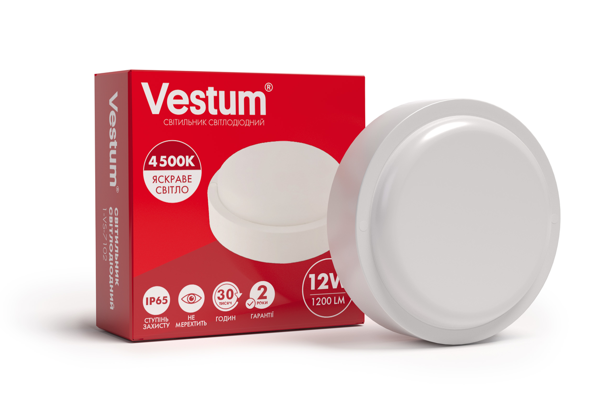 Светильник светодиодный круглый ЖКХ Vestum 12W 4500K 220V (1-VS-7102)