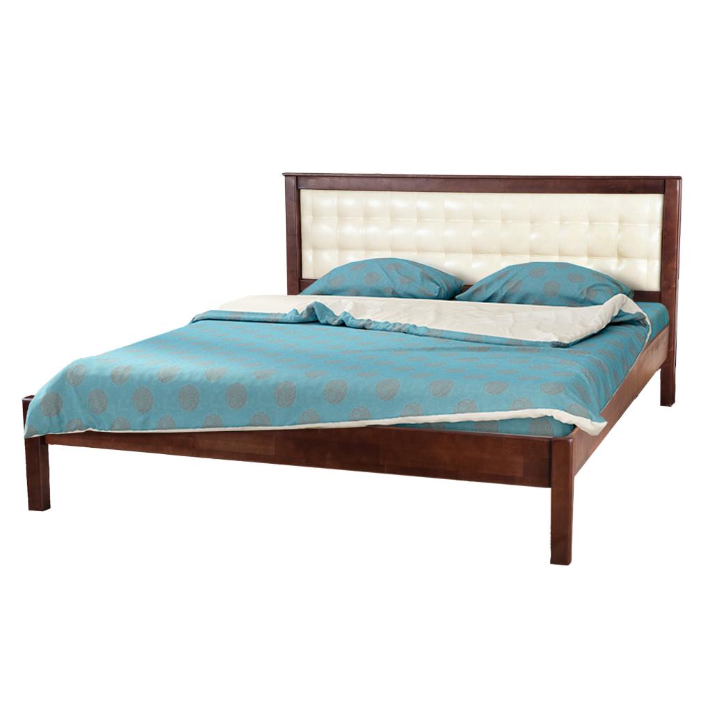 Кровать двуспальная Мікс Меблі Карина 160х200 с мягким изголовьем и ламелями натуральное дерево/кожзаменитель Орех темный без матраса