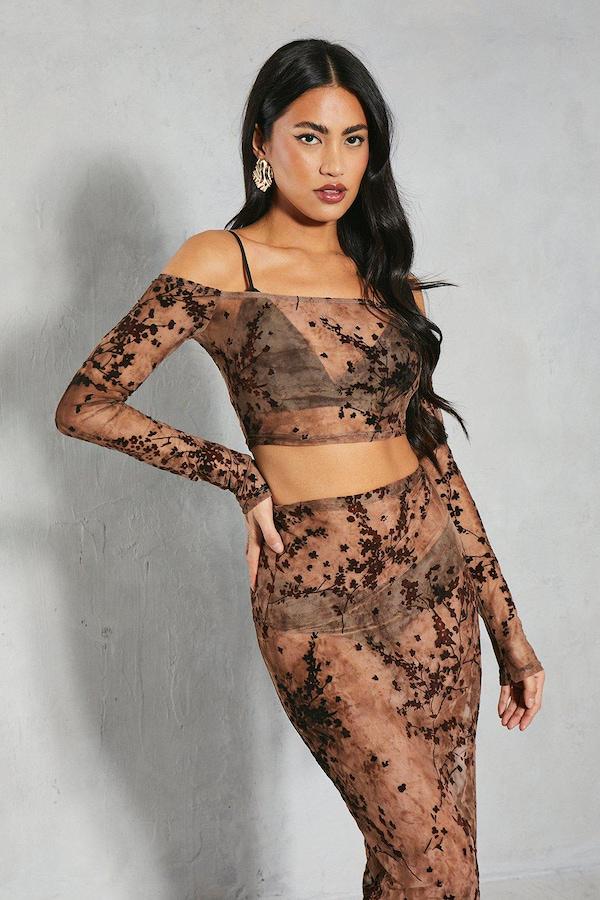 Костюм Misspap спідниця/топ сітка Прозорий/Коричневий (29550427)