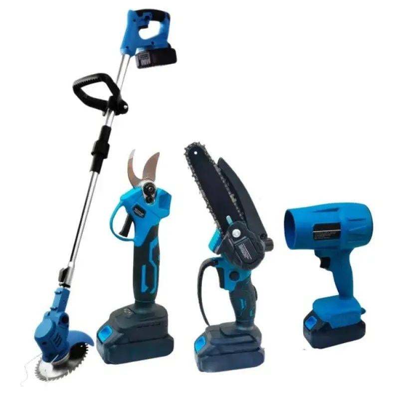 Набор электроинструментов аккумуляторных 4в1 21 В 6" пила/секатор/триммер с лезвием и воздуходувка Черный/Синий (opt-105068)
