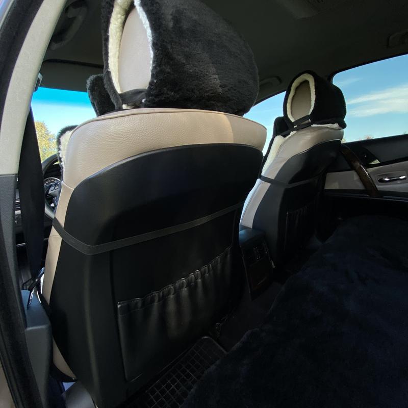 Накидка на сиденье автомобиля из овчины Sheepskin эко-шерсть 1 шт. 50 см Черный (274) - фото 3