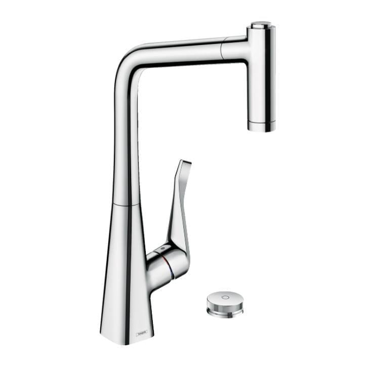 Кухонный смеситель для мойки Hansgrohe Metris Select 320 2jet Sbox с вытяжным изливом латунь Хром (73806000)