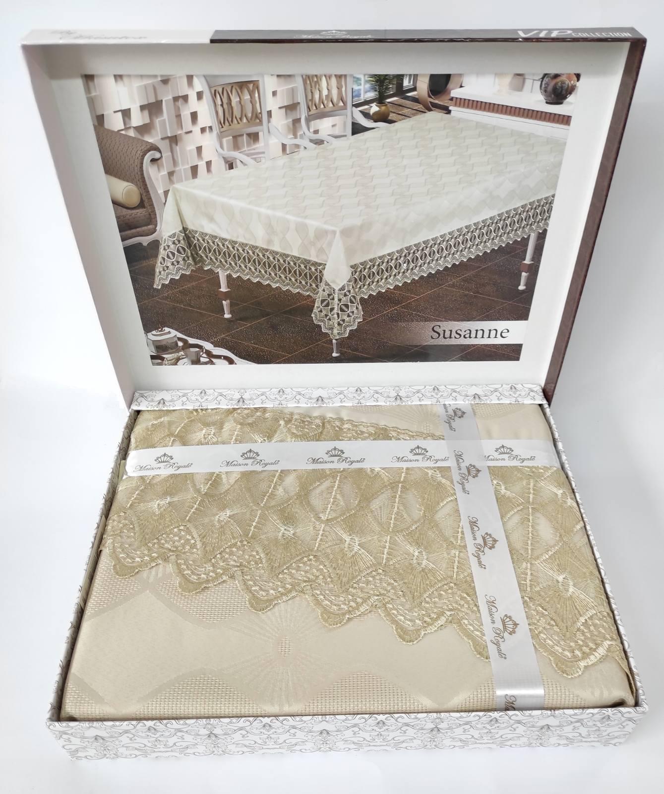 Скатерть с кружевом Maison Royale 160x260 ovale Susanne Cappucino (CN6881)