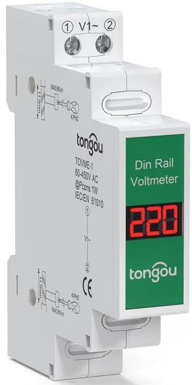 Вольтметр цифрофий Tongou TOVME-1R на DIN-рейку однофазний 60-450V AC50/60 Hz (24158648)