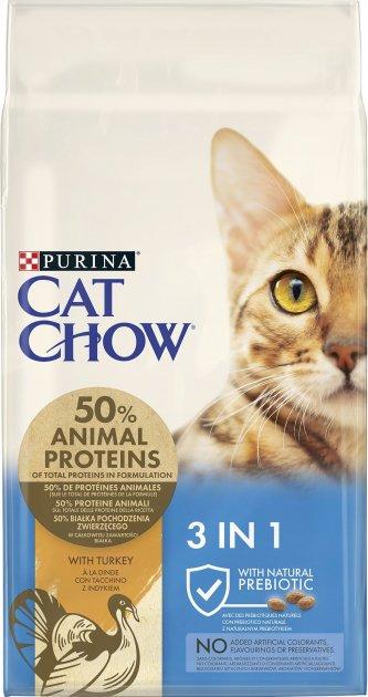 Корм сухой Purina Cat Chow для взрослых котов 3в1 с индейкой 15 кг (10770671)