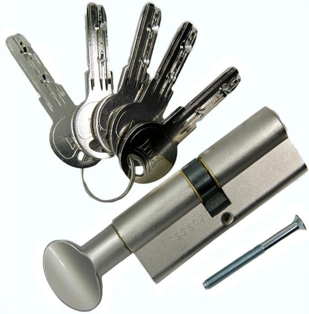 Цилиндр 164SM никель 95 мм 5 ключей с вертушкой на короткой стороне (1-30072)