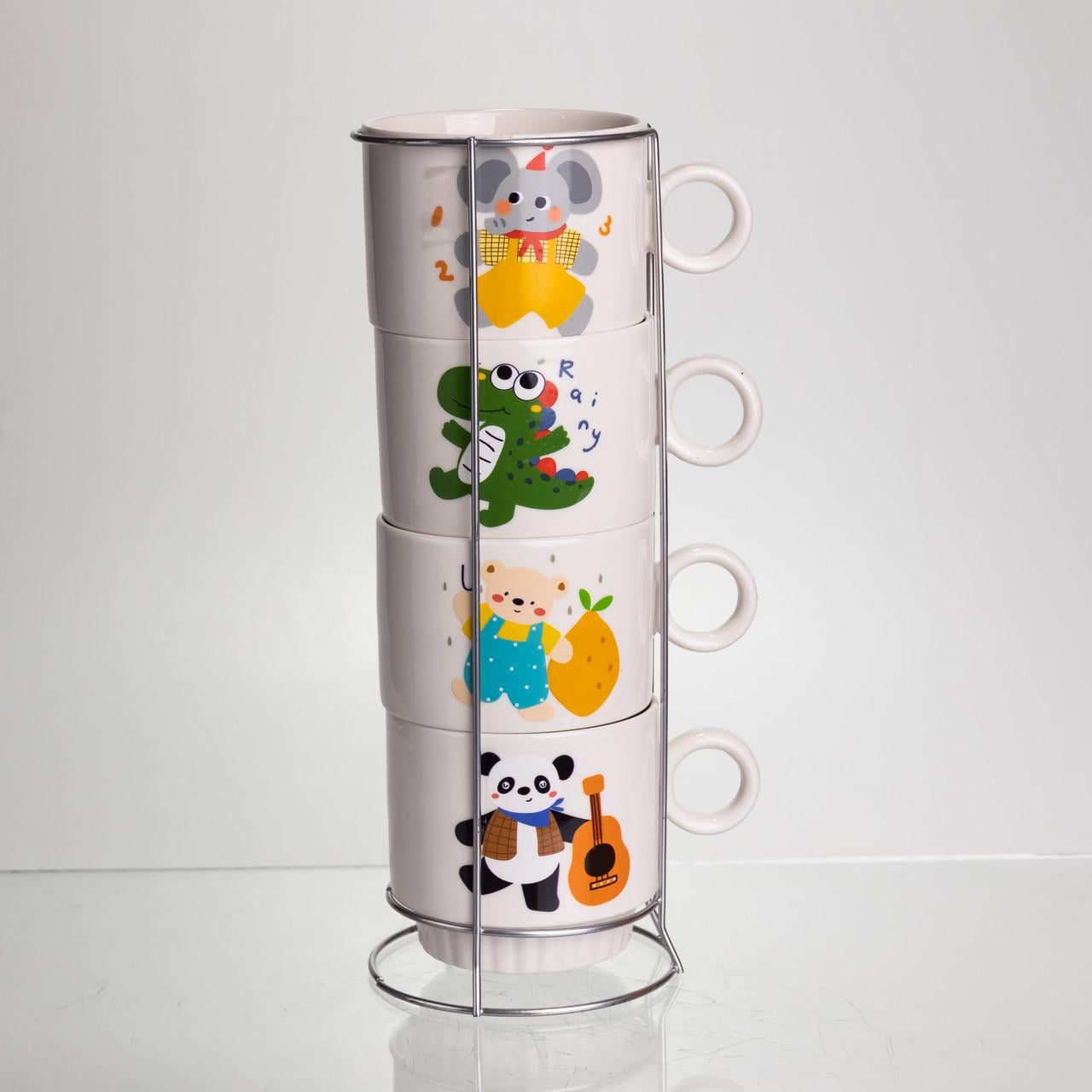 Набор чайных фарфоровых чашек Light House LG-30156 WT для детей на металлической подставке на 4 персоны 300 мл Белый