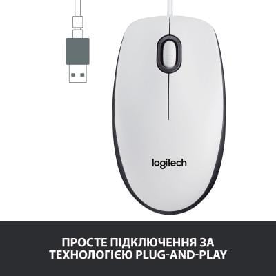 Компьютерная мышка Logitech M100 USB White (910-006764) - фото 3