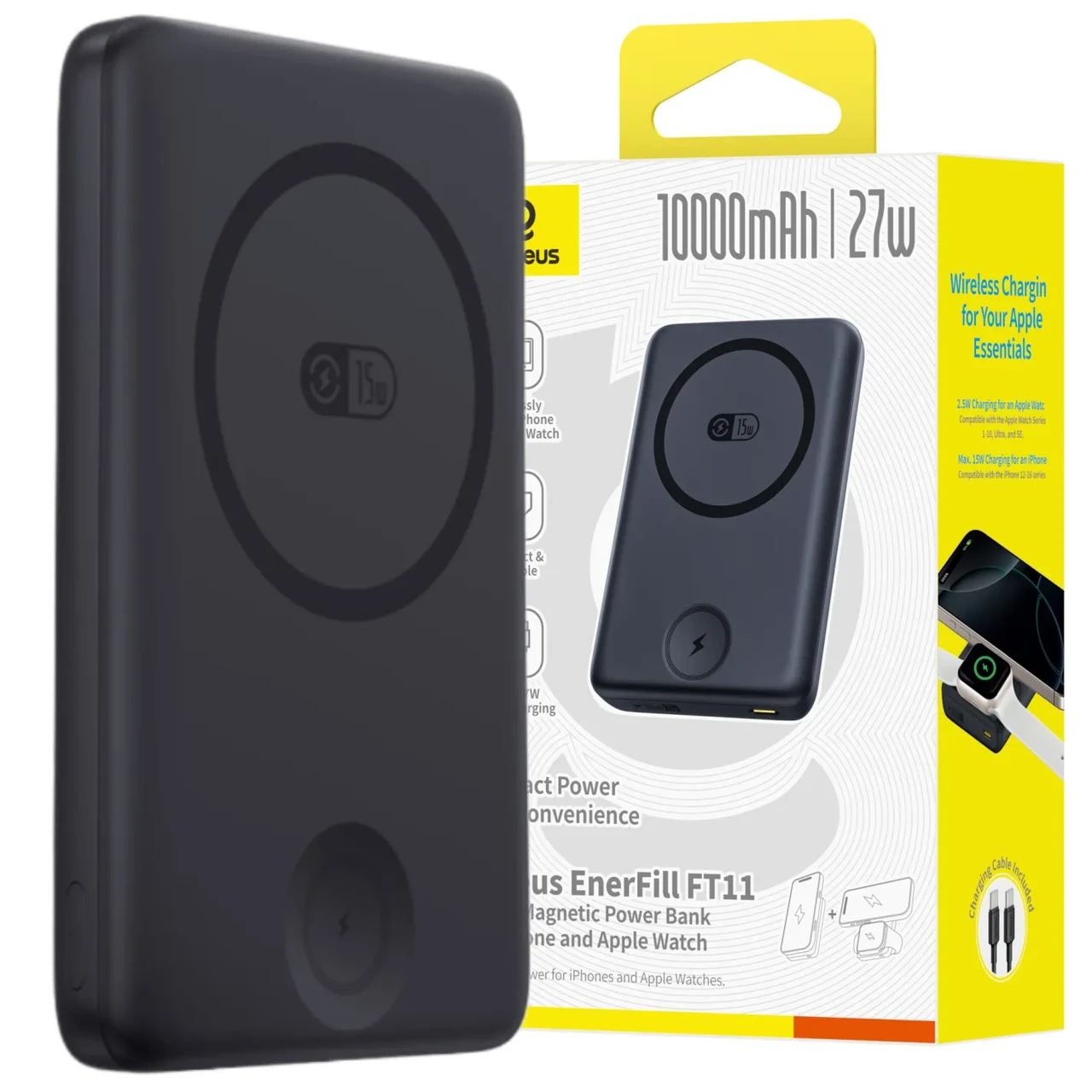 Повербанк BASEUS EnerFill FT1 Qi2 Magnetic PowerBank 10000 mAh 27W Black Повербанк BASEUS EnerFill FT1 Qi2 Magnetic PowerBank 10000 mAh 27W Black