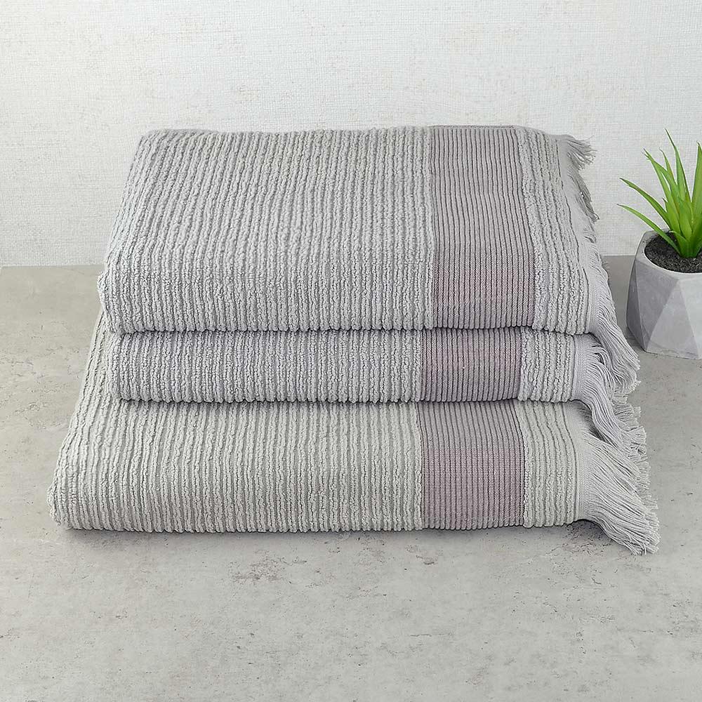 Набор махровых полотенец с бахромой GM Textile 50x90/70x140 см 3 шт. Серый