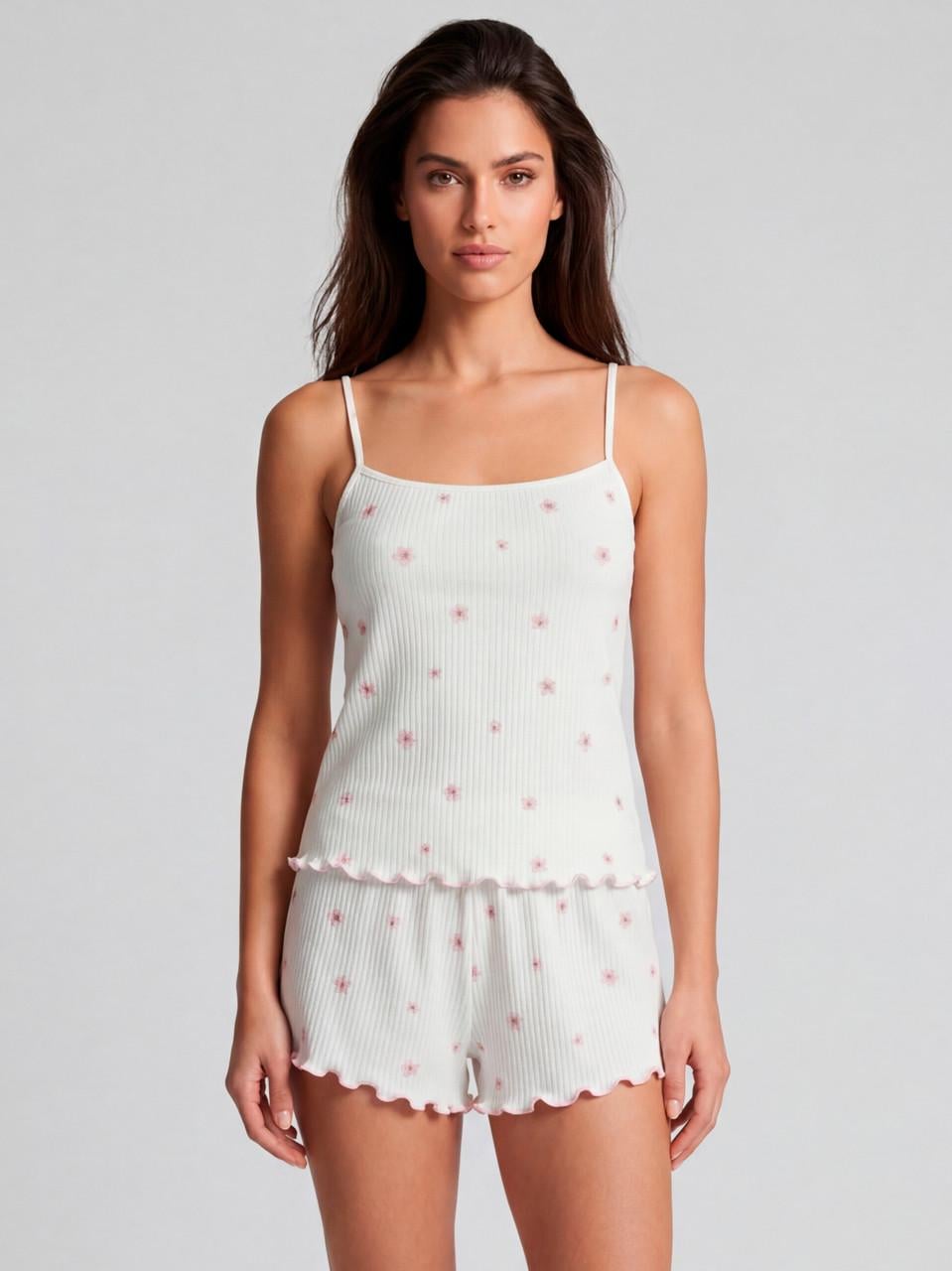 Пижама женская Roksana майка/шорты хлопчатобумажная M Белый (1946/42032)