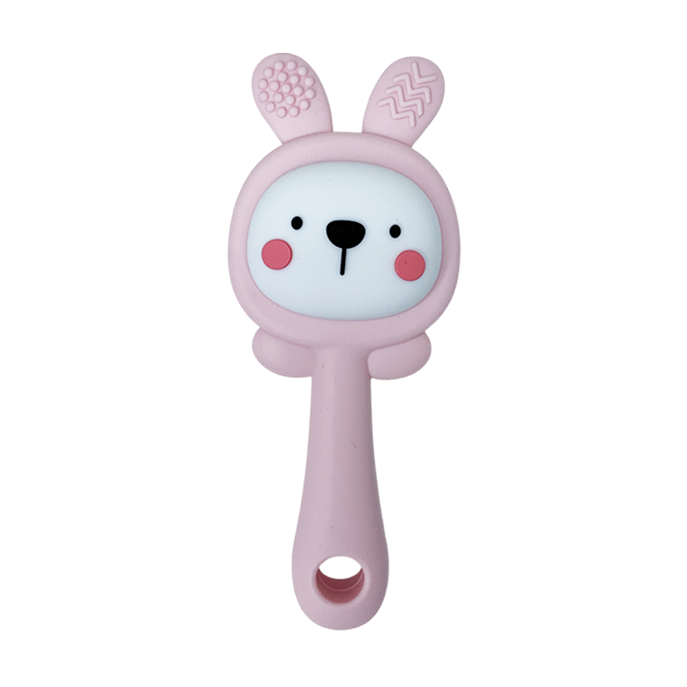 Прорезыватель-погремушка Зайка силиконовый Розовый (31235728)