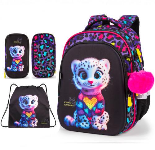 Рюкзак ортопедический с пеналом и мешком 3 в 1 для девочки School Standard 38х30х18 см для младших классов с Тигром (Full 150-29)