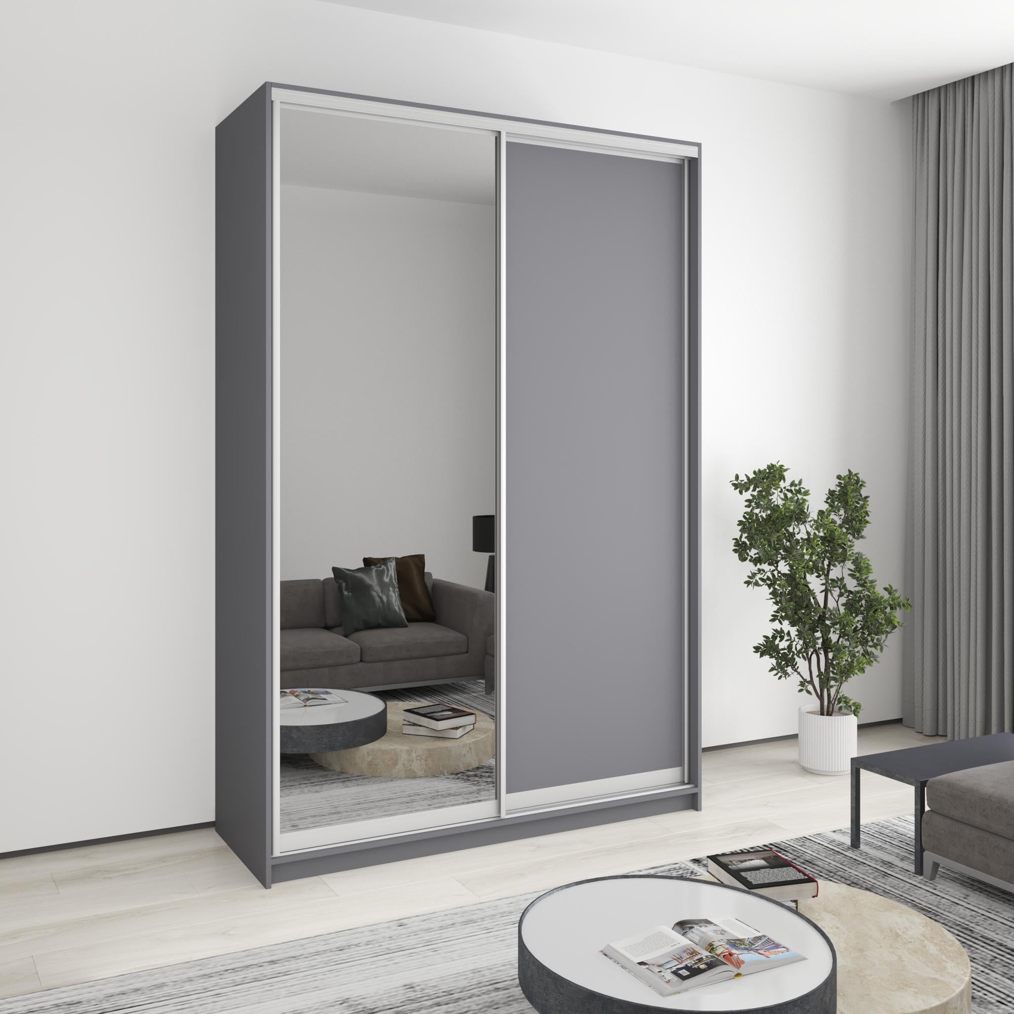 Шкаф-купе двухдверный MebelStar Комбо AL ДСП/зеркало 160x45x240 см Антрацит (MBS-4101)
