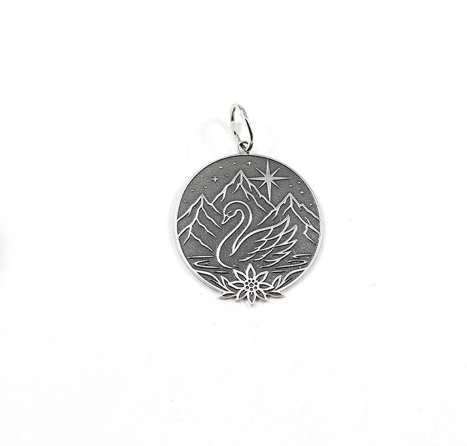 Кулон серебряный Maxi Silver 9662 Лебедь в горах с эдельвейсом (89662)
