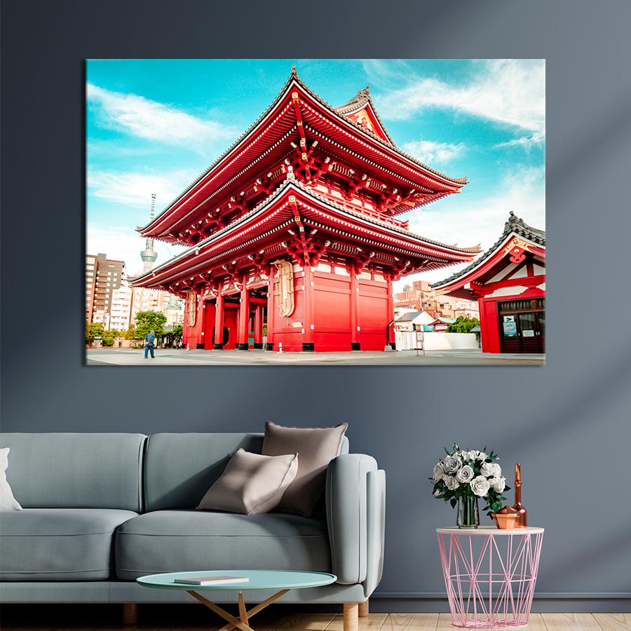 Картина город Храм Сэнсодзи в Токио 51x34 см (A833-1)