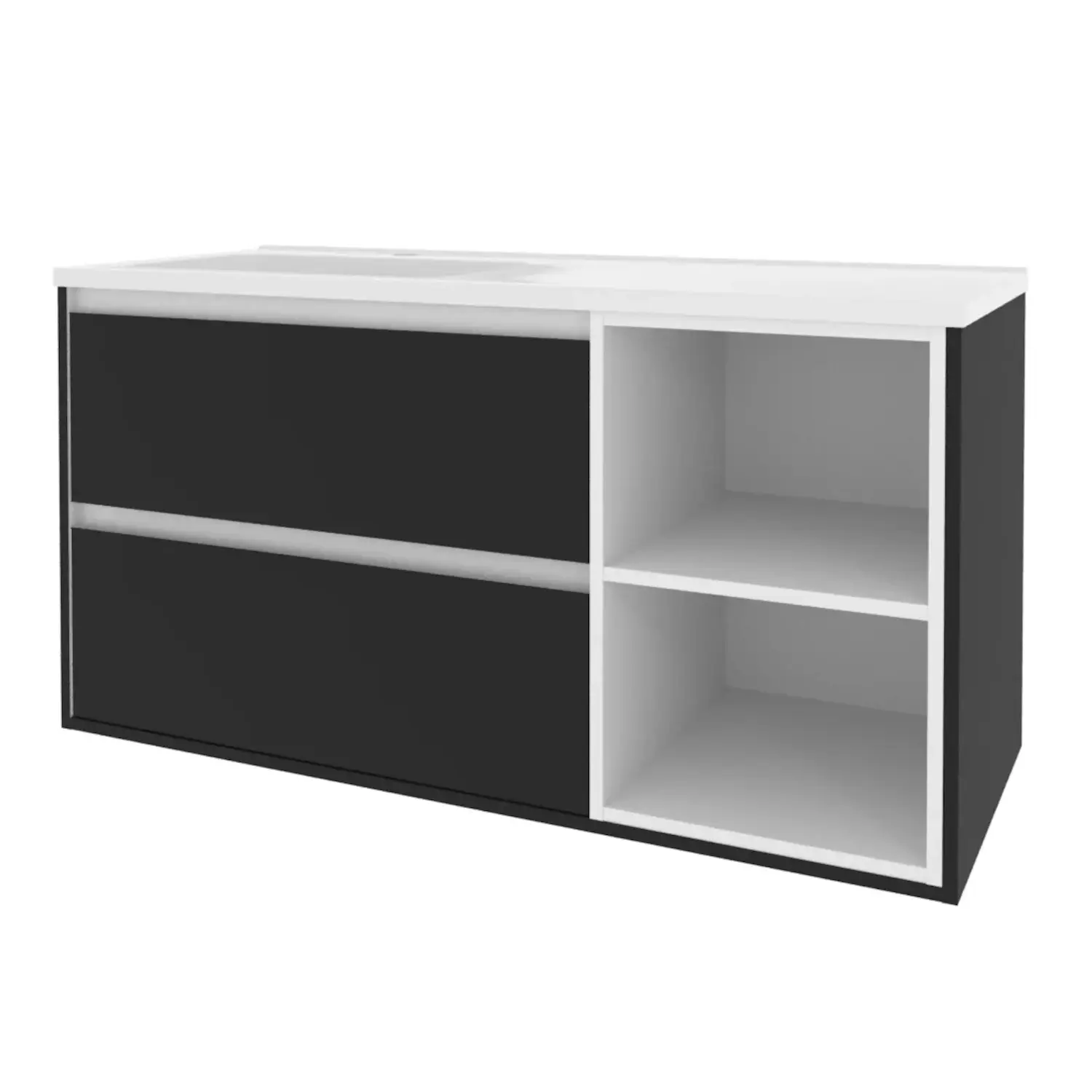 Тумба для ванной Van Mebles Айрис 1200x480 L подвесная с умывальником Родео 120 Черный (MRT-000008241)