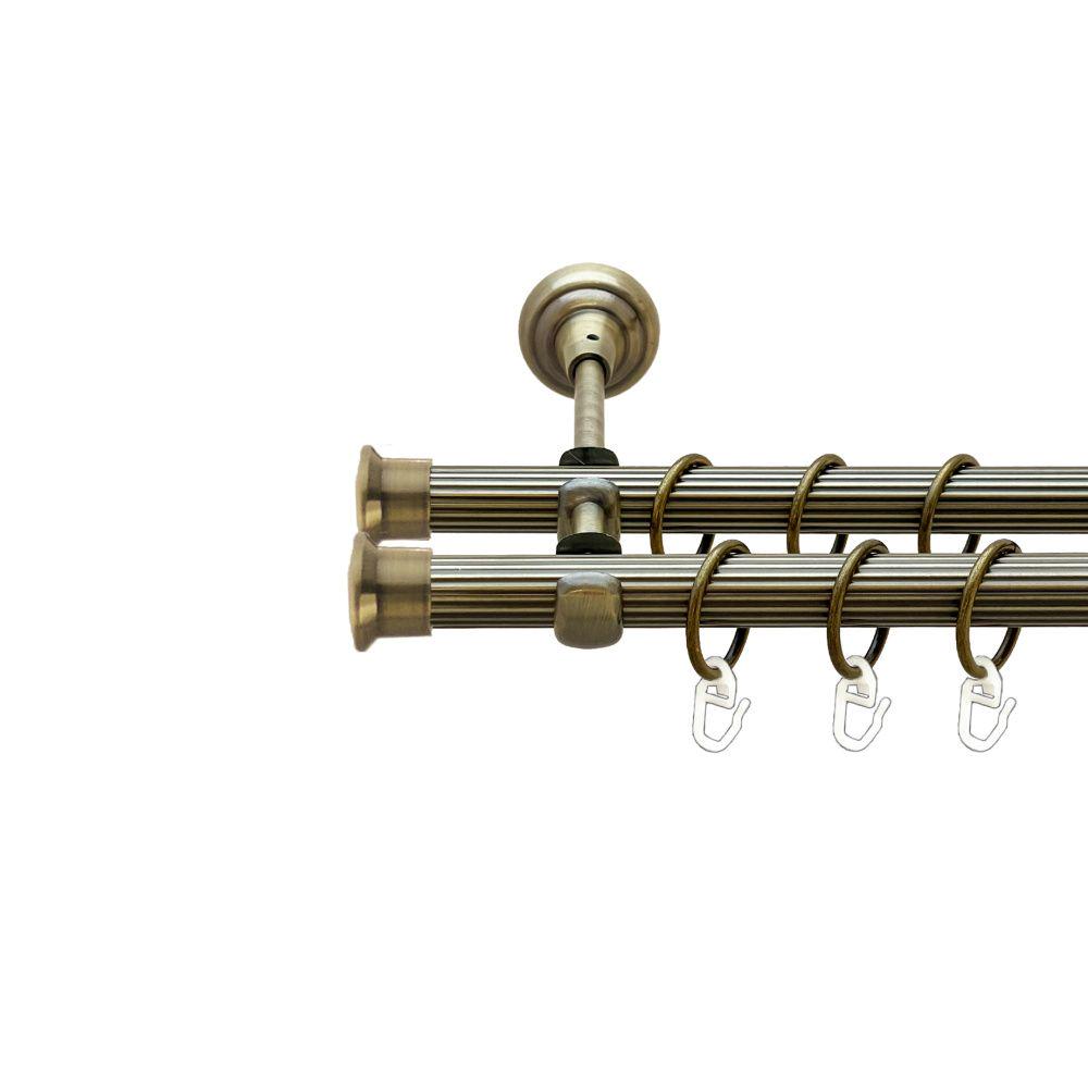 Карниз Orvit Дуо металевий дворядний відкритий рифлена труба кільце металеве 19/19 мм 240 см Антик (00-00022087)