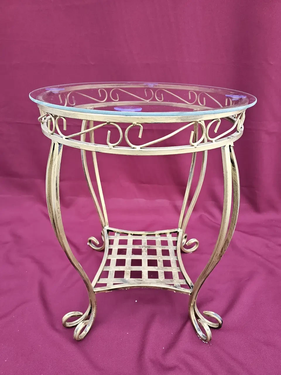 Стол садовый круглый Домик стеклянный с полочкой кованый 55 см (CNT00011878)