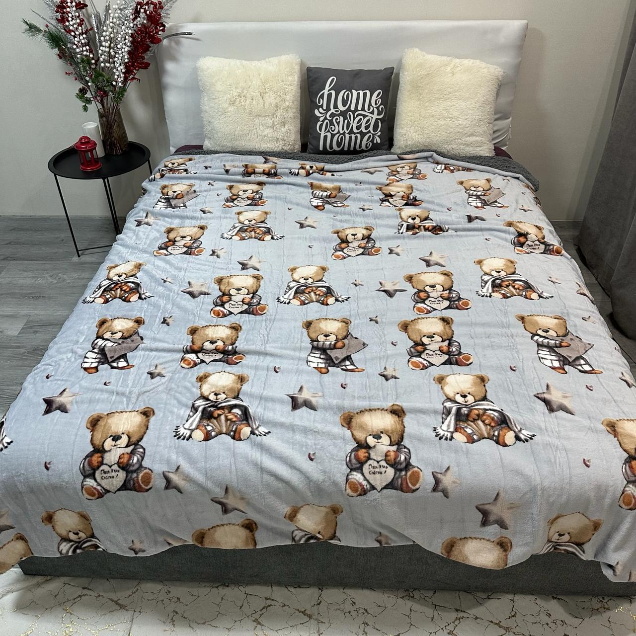 Плед-покрывало двустороннее с рисунком 200х220 см Серый (PL-2-4)