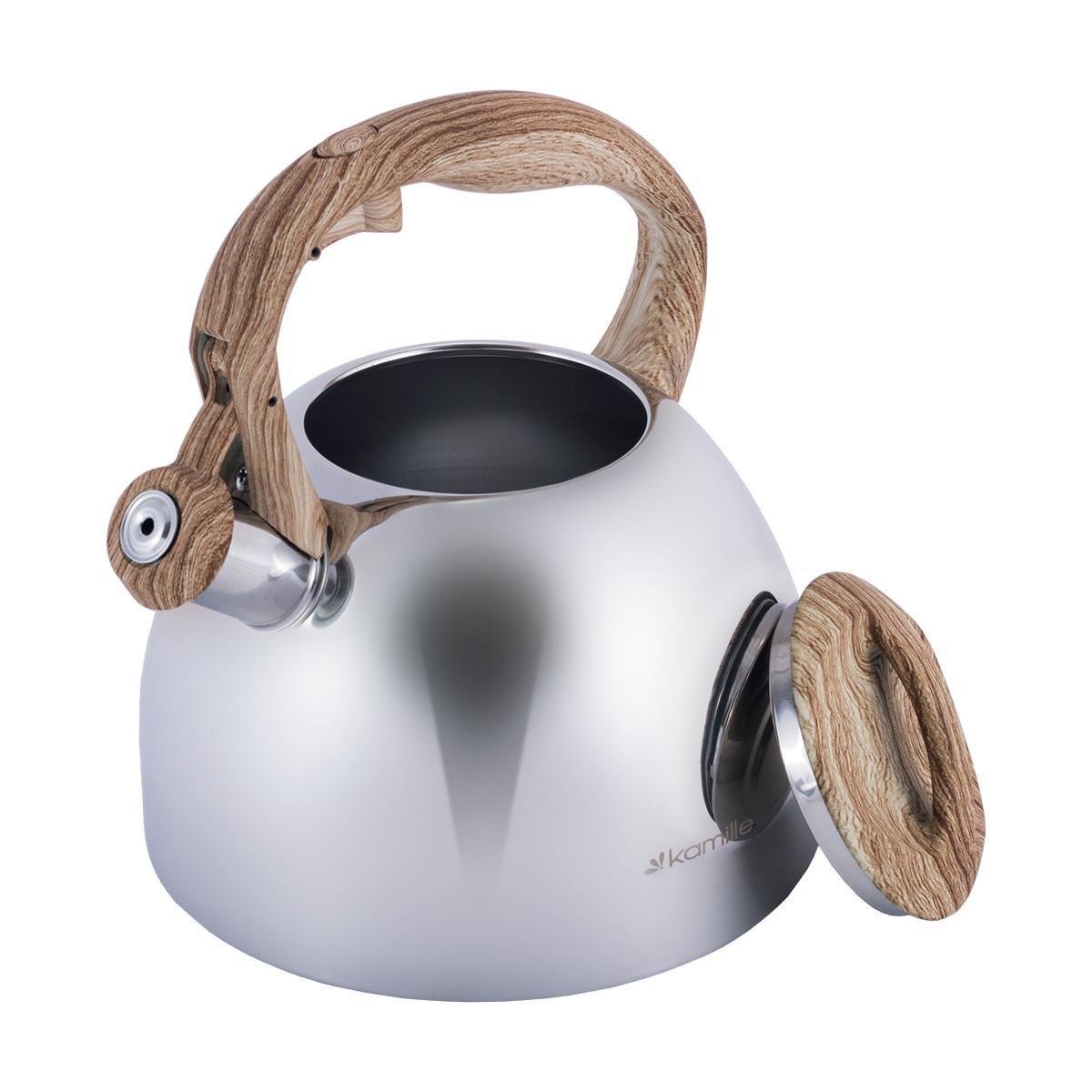 Чайник со свистком Kamille KM-1090 из нержавеющей стали и бакелитовой ручкой под дерево 2,7 л Стальной (150-84-1090) - фото 6 Чайник со свистком Kamille KM-1090 из нержавеющей стали и бакелитовой ручкой под дерево 2,7 л Стальной (150-84-1090) - фото 6