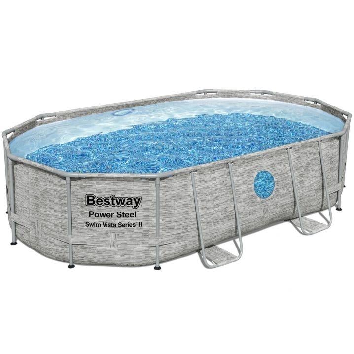 Бассейн каркасный Bestway Power Steel Oval Swim Vista Series 488х305х107 см 10949 л Серый (56946K)