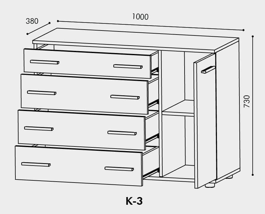 Комод Эверест К-3 1000х380х730 мм Венге/Дуб молочный (ЕВ20413) - фото 2 Комод Эверест К-3 1000х380х730 мм Венге/Дуб молочный (ЕВ20413) - фото 2