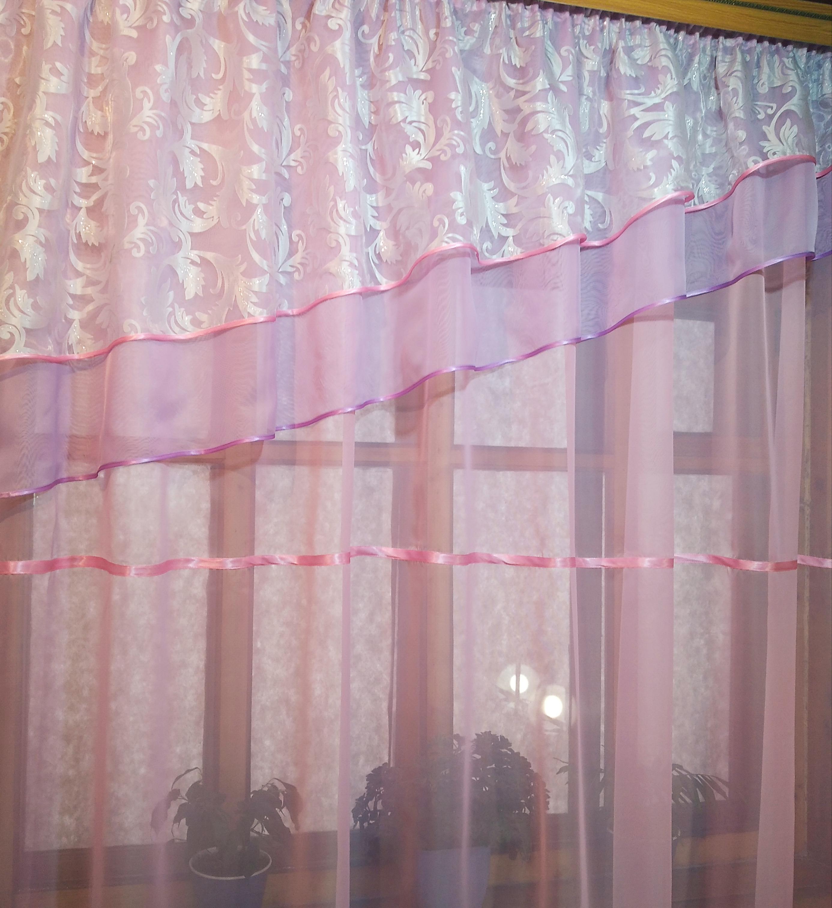 Фіранка кухонна готова коротка Алія рожева вензель - фото 3