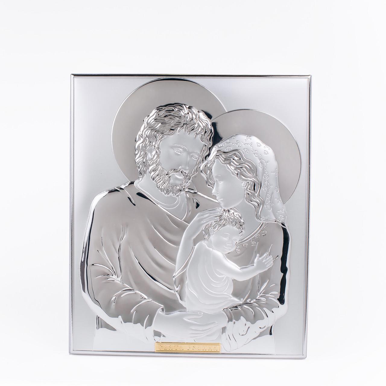 Срібна ікона Свята Родина прямокутної форми без рамки 12,2х10,9 см