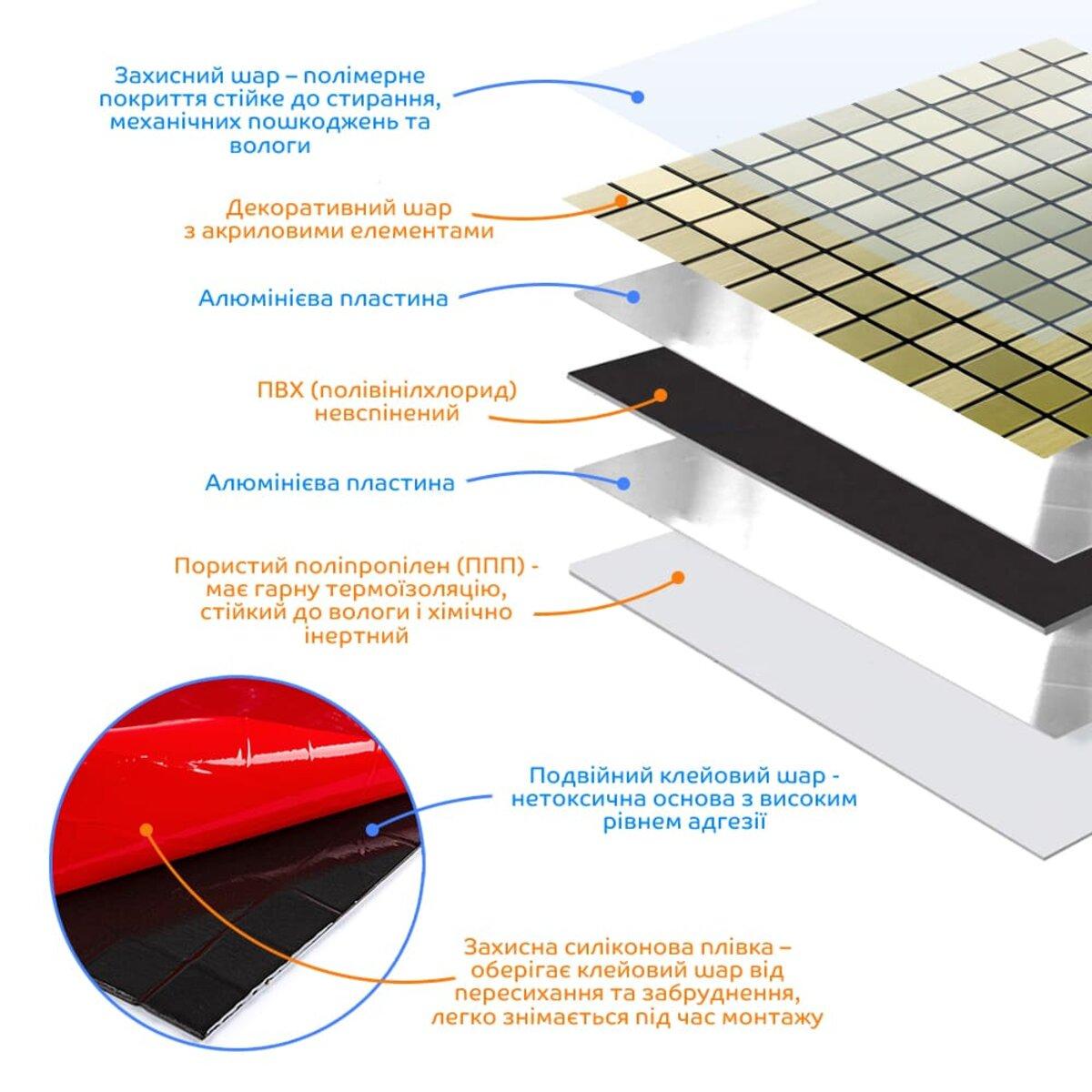 Плитка алюмінієва самоклеюча 300х300х3 мм Зелено-золотий мозаїка (SW-00001168) - фото 2 Плитка алюмінієва самоклеюча 300х300х3 мм Зелено-золотий мозаїка (SW-00001168) - фото 2