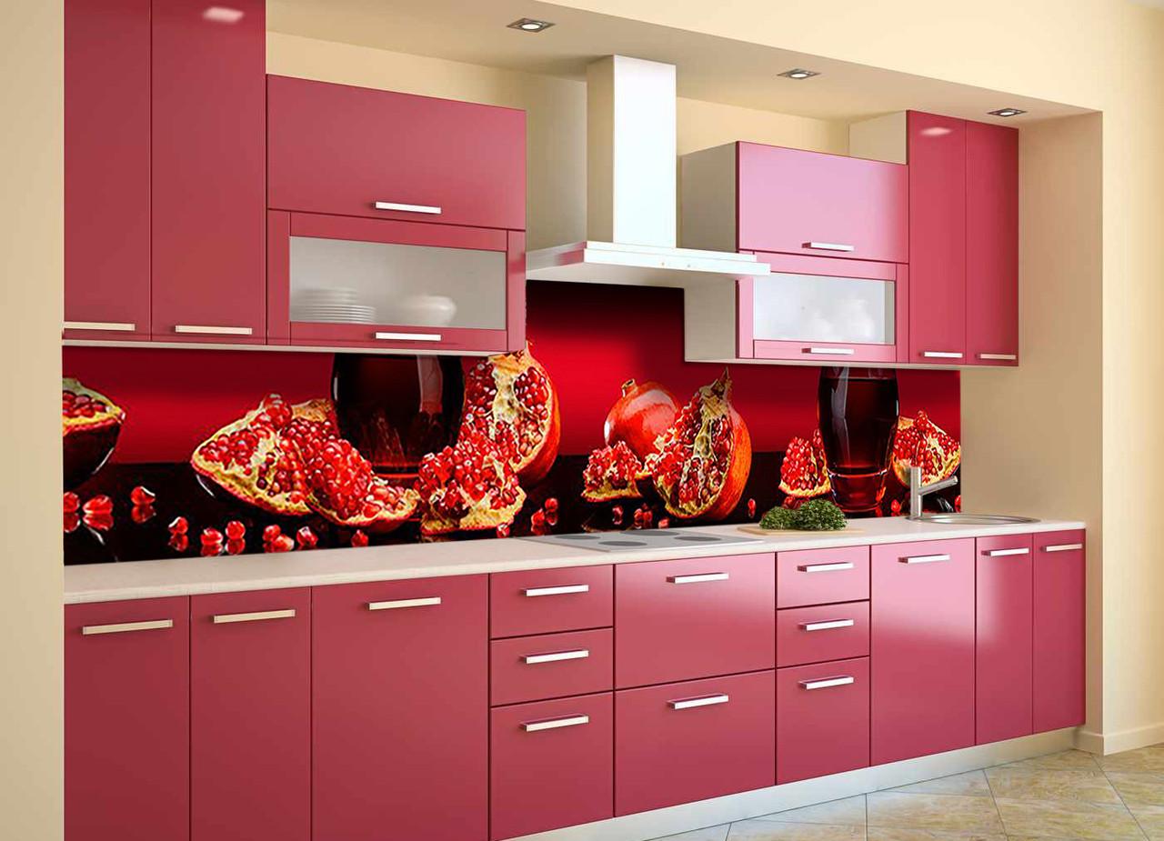 Кухонный фартук Гранатовый сок зерна граната из самоклеющейся виниловой пленки 60х300 см Красный