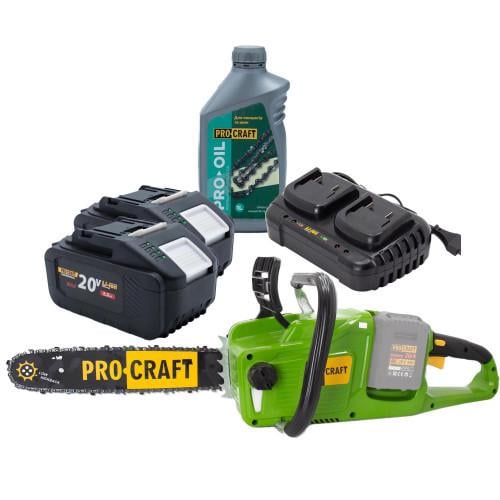 Акумуляторна пила ProCraft PCA40/2 та 2 АКБ 8 Ач зарядне та мастило для ланцюга