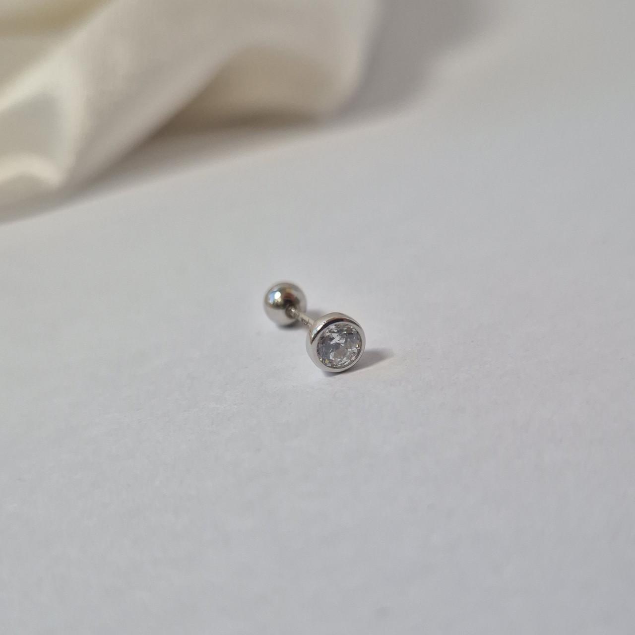 Серьга пирсинг Штанга Камень 5 мм серебро 925 пробы родированное 0,65 г (6519р)