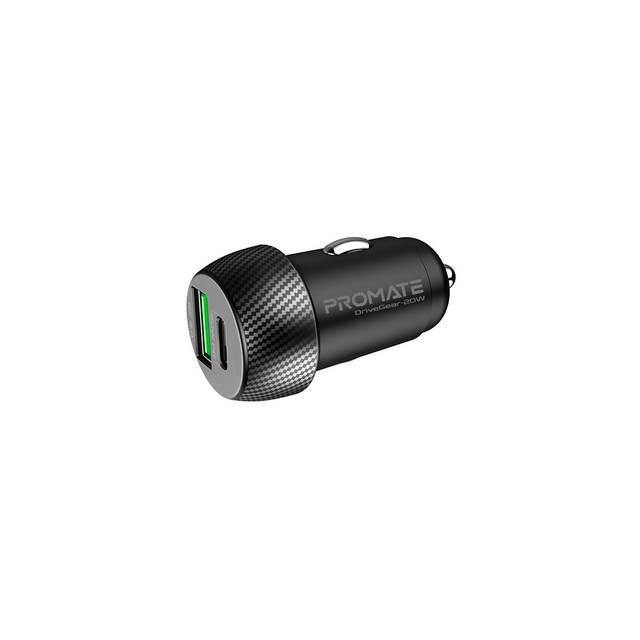 Автомобильное зарядное устройство Promate DriveGear-20W PD USB-C QC 3.0 USB-A Black