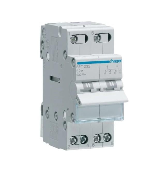 Перемикач Hager I-0-II із загальним виходом зверху 32А/230 В (SFT232)