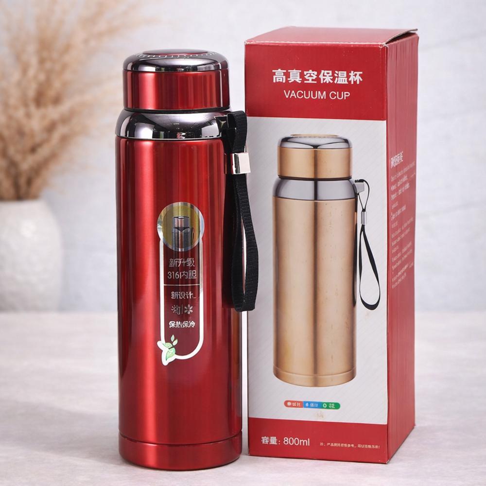 Термос вакуумний 124700 800 мл із нержавіючої сталі 316 із ситечком і ремінцем Червоний