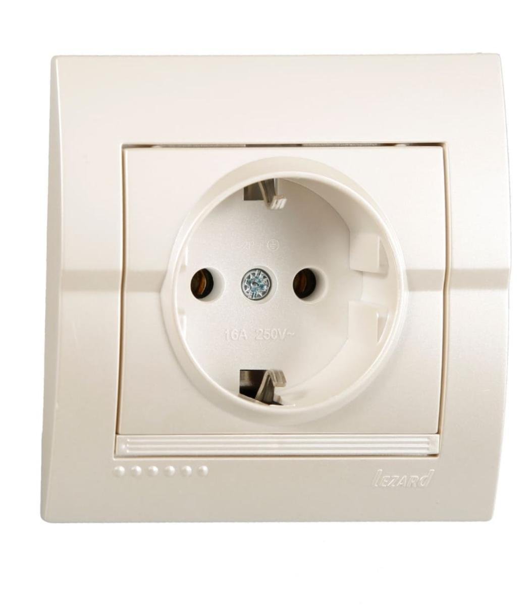 Розетка одинарная с заземлением Lezard Deriy Жемчужно-белый (00000012312)