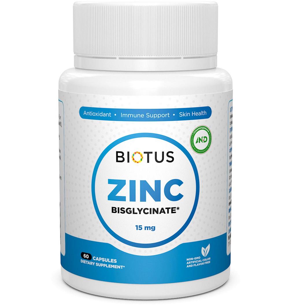 Микроэлемент Цинк Biotus Zinc Bisglycinate 15 mg 60 Caps BIO-530517