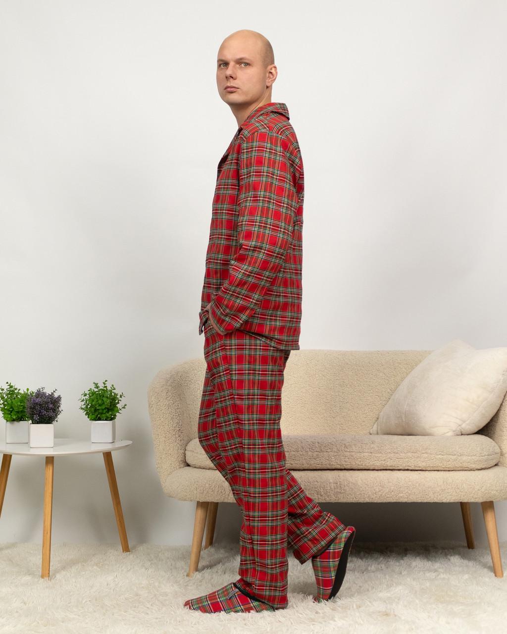 Пижама мужская домашняя фланелевая рубашка со штанами клетка XL Красный с зеленым - фото 3 Пижама мужская домашняя фланелевая рубашка со штанами клетка XL Красный с зеленым - фото 3