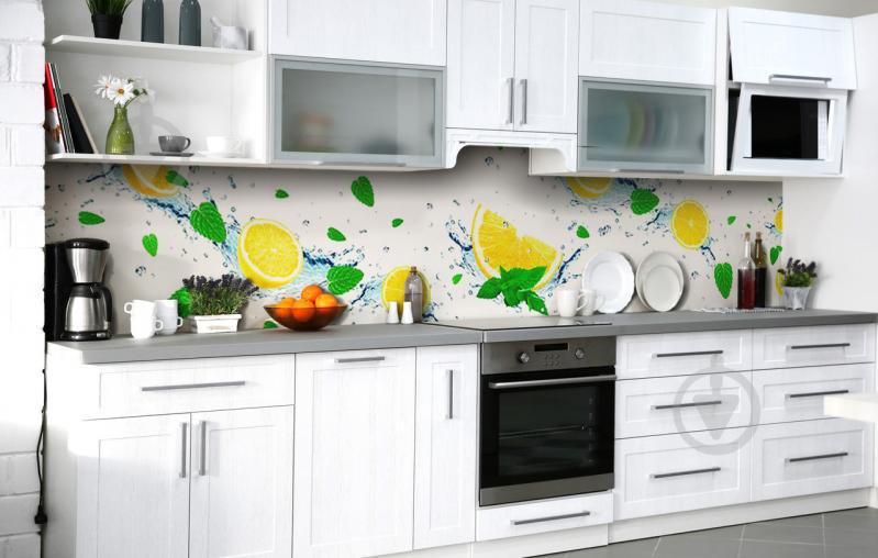 Скинали на кухню Zatarga «Цитрусы с мятой» 600х2500 мм виниловая 3Д наклейка кухонный фартук самоклеящаяся