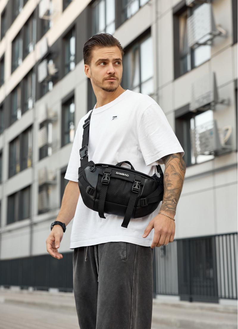 Сумка-бананка мужская Sambag DynamicDart тканевая 38×21×7 см Черный (80411701m) Сумка-бананка мужская Sambag DynamicDart тканевая 38×21×7 см Черный (80411701m)