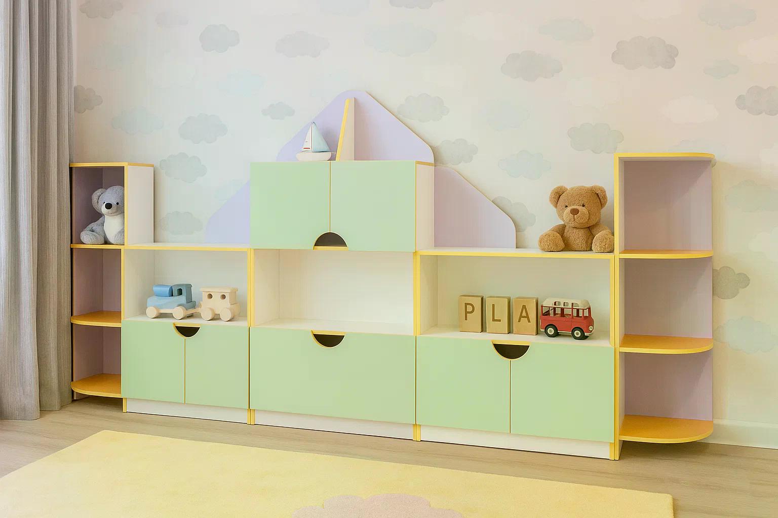 Детская стенка для игрушек Домик Lavander/Green Water