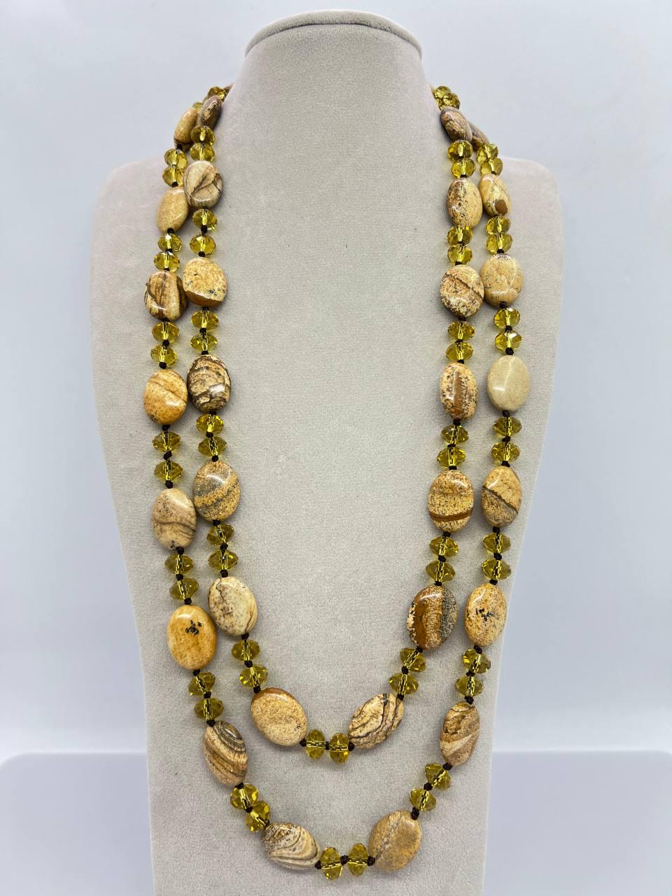 Бусы яшма и хрусталь 120 см Коричневый (11028)